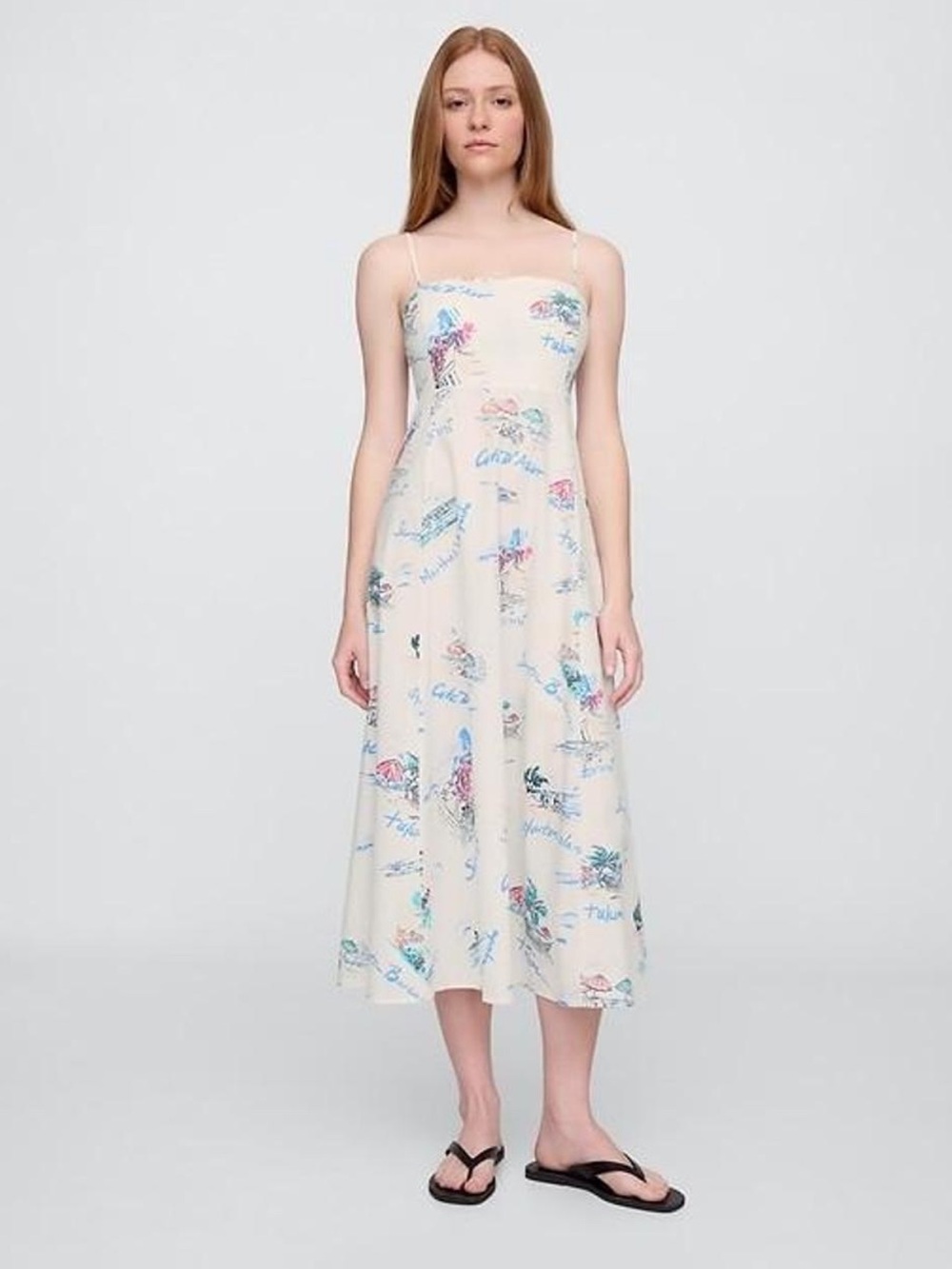 XL GAP Women’s Cream Travel Print Cotton dress (no pockets)